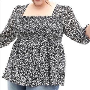 Torrid Black&White Floral Chiffon Babydoll Blouse
